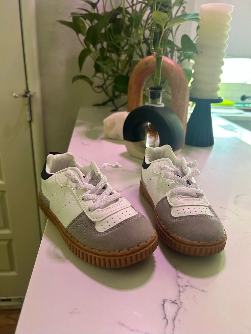 OshKosh B'gosh White, Gray and Navy Kids Sneakers with Gum Sole